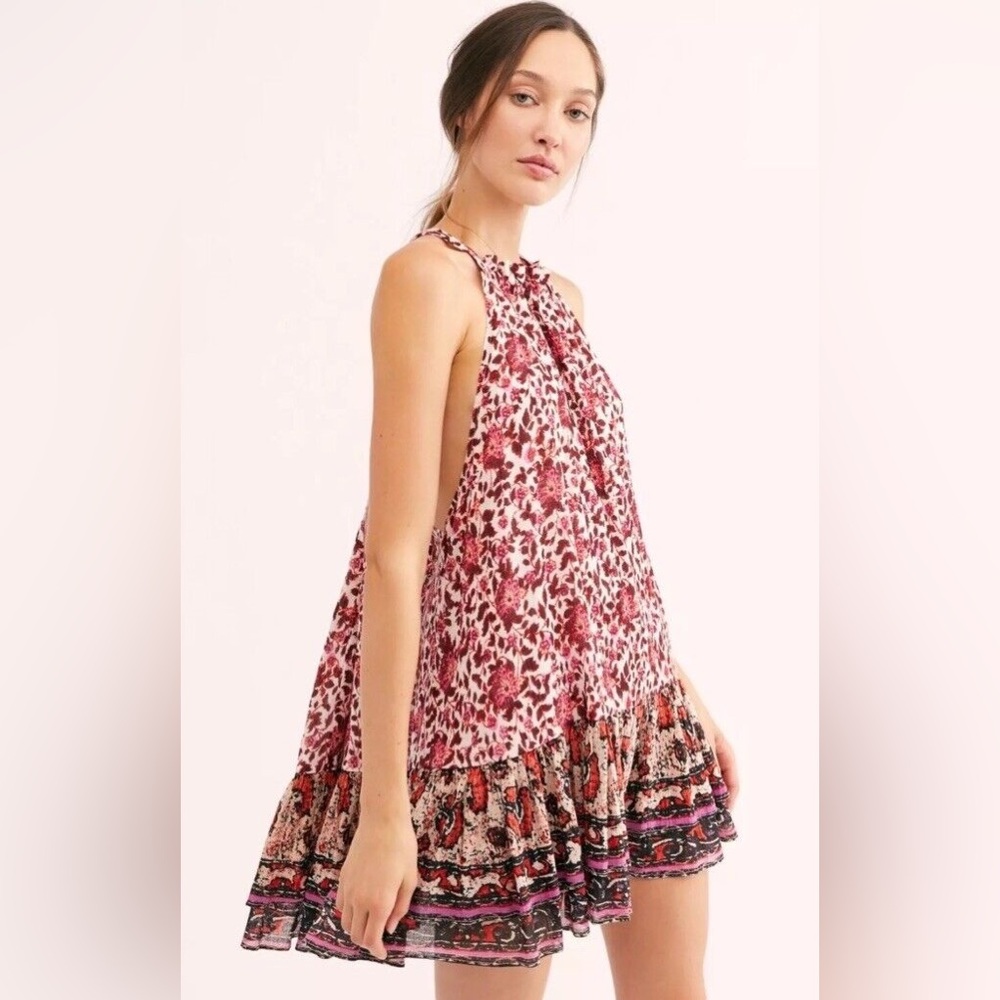 NWOT Free People Lyla Halter Dress Floral with  Ruffle Hem Size S